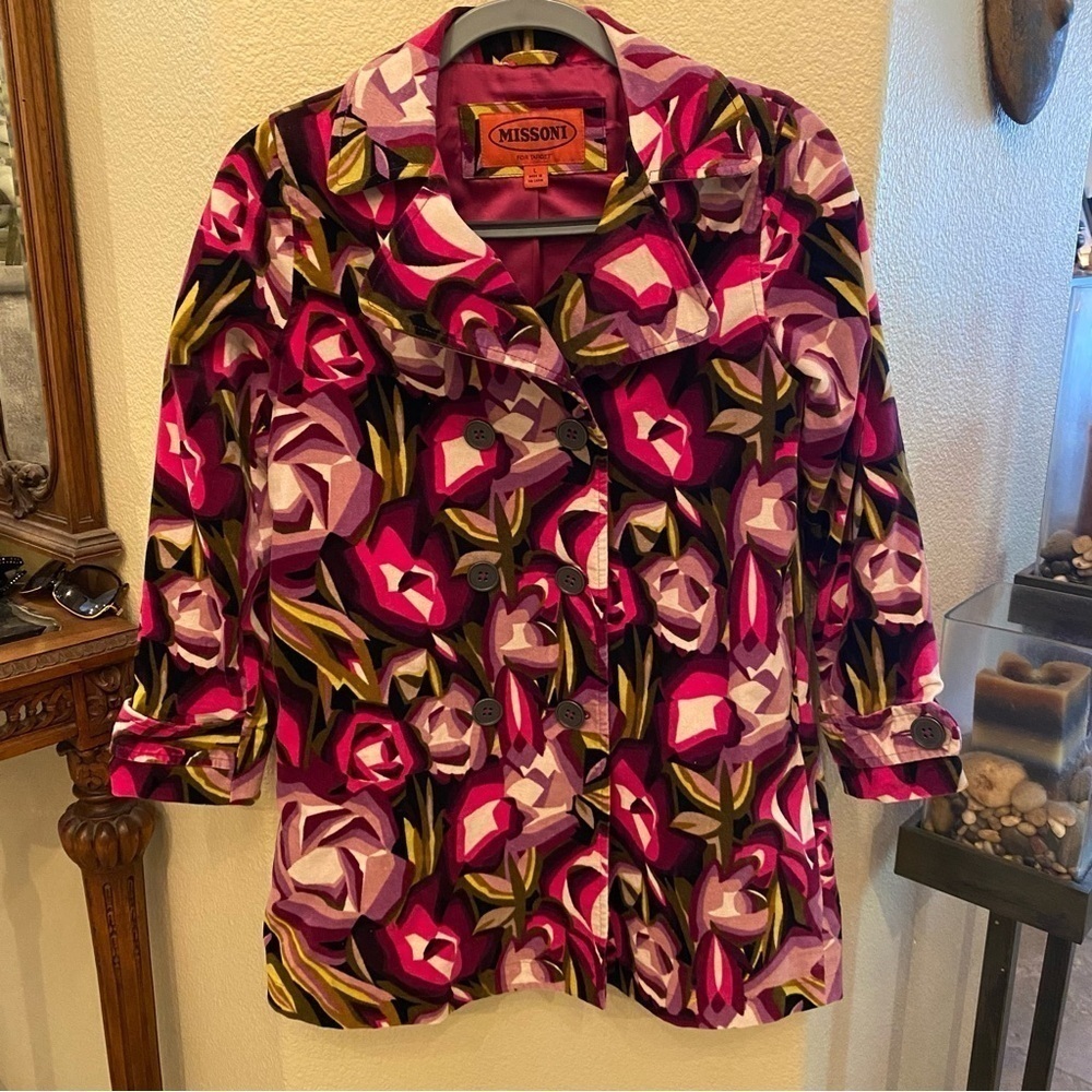 MISSONI For Target Girls Kids Multicolor Floral Velvet Peacoat Size Large